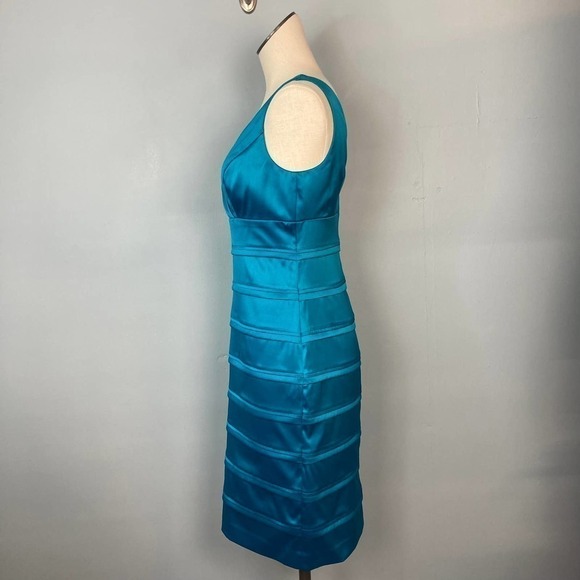 AMERICAN Living Satin Bandage Surplice Bodycon Turquoise Sleeveless Dress Size 6 - Picture 6 of 12